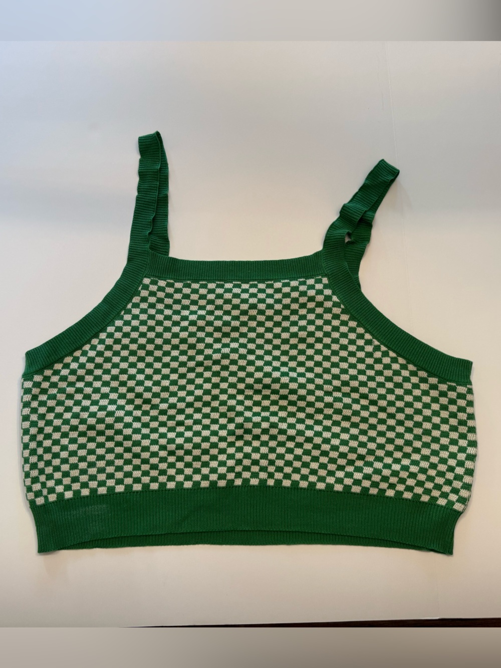 Green Check Knit Cropped Tank Top - Women